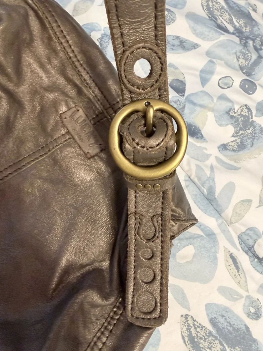 Lucky Brand Metallic Taupe Leather Shoulder Bag